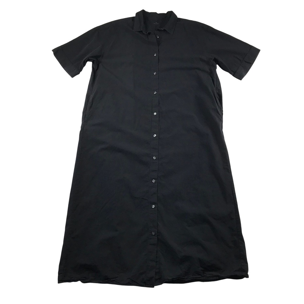 Muji Black Cotton Short Sleeve Button Down Shirt Dress Womens Medium Minimalist